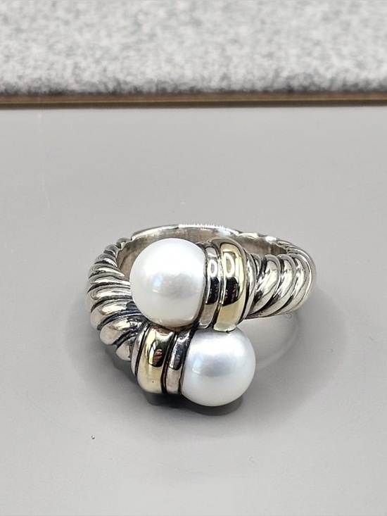 David Yurman Jewelry - Sterling Silver and 18 Karat Yellow Gold David Yurman Pearl Bypass Ring